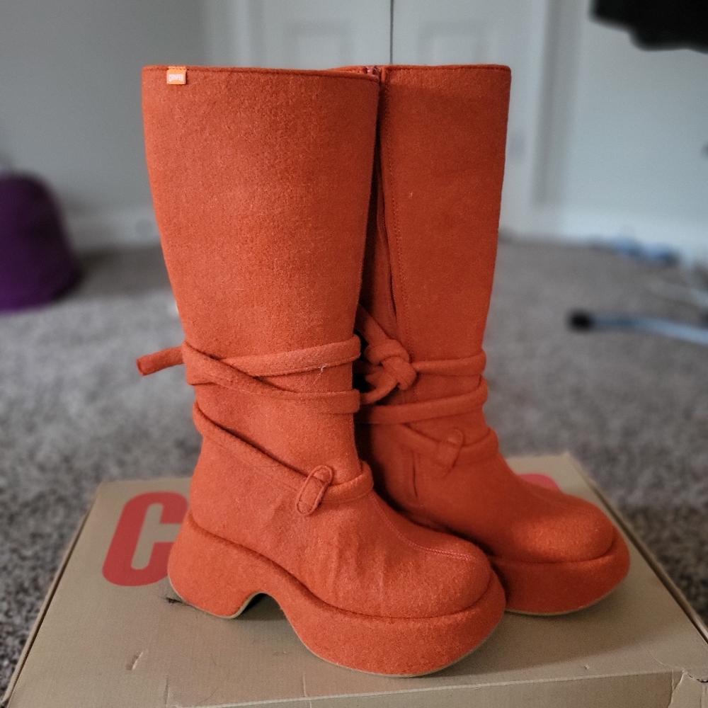 Camper x Ottolinger Orange wool high boots for women